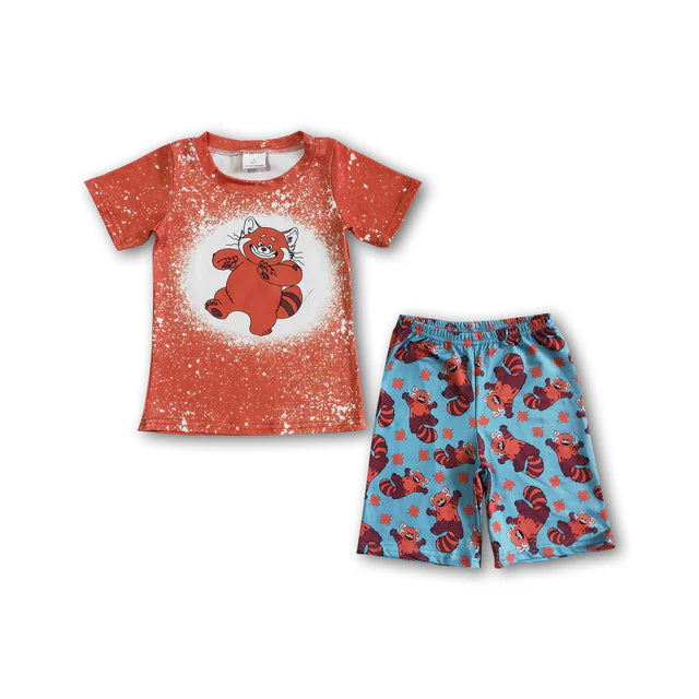 BSSO0045 Sales New RTS NO MOQ Clearance Red bleached shirt shorts boy summer clothing