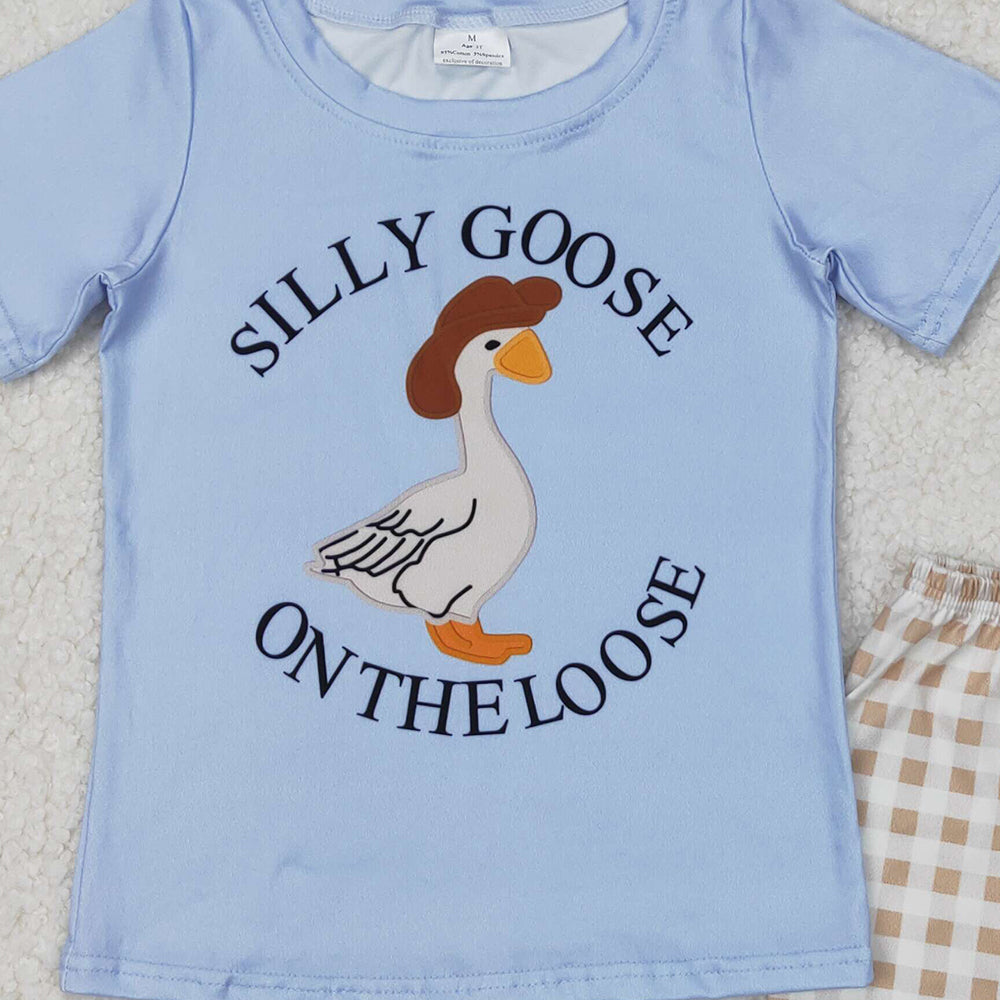 4.25 BSSO1305 RTS NO MOQ Silly goose on the loose top plaid shorts boys clothes