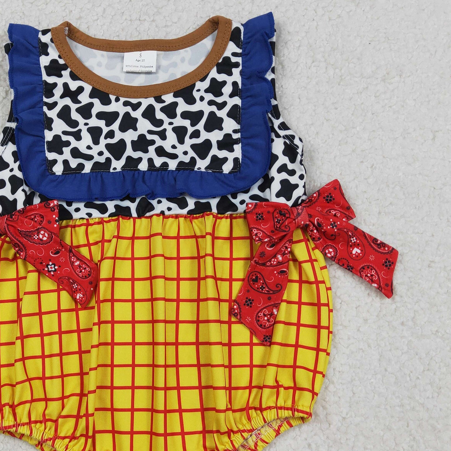 SR4115 RTS NO MOQ （In stock）Sleeveless cow plaid baby girls summer romper