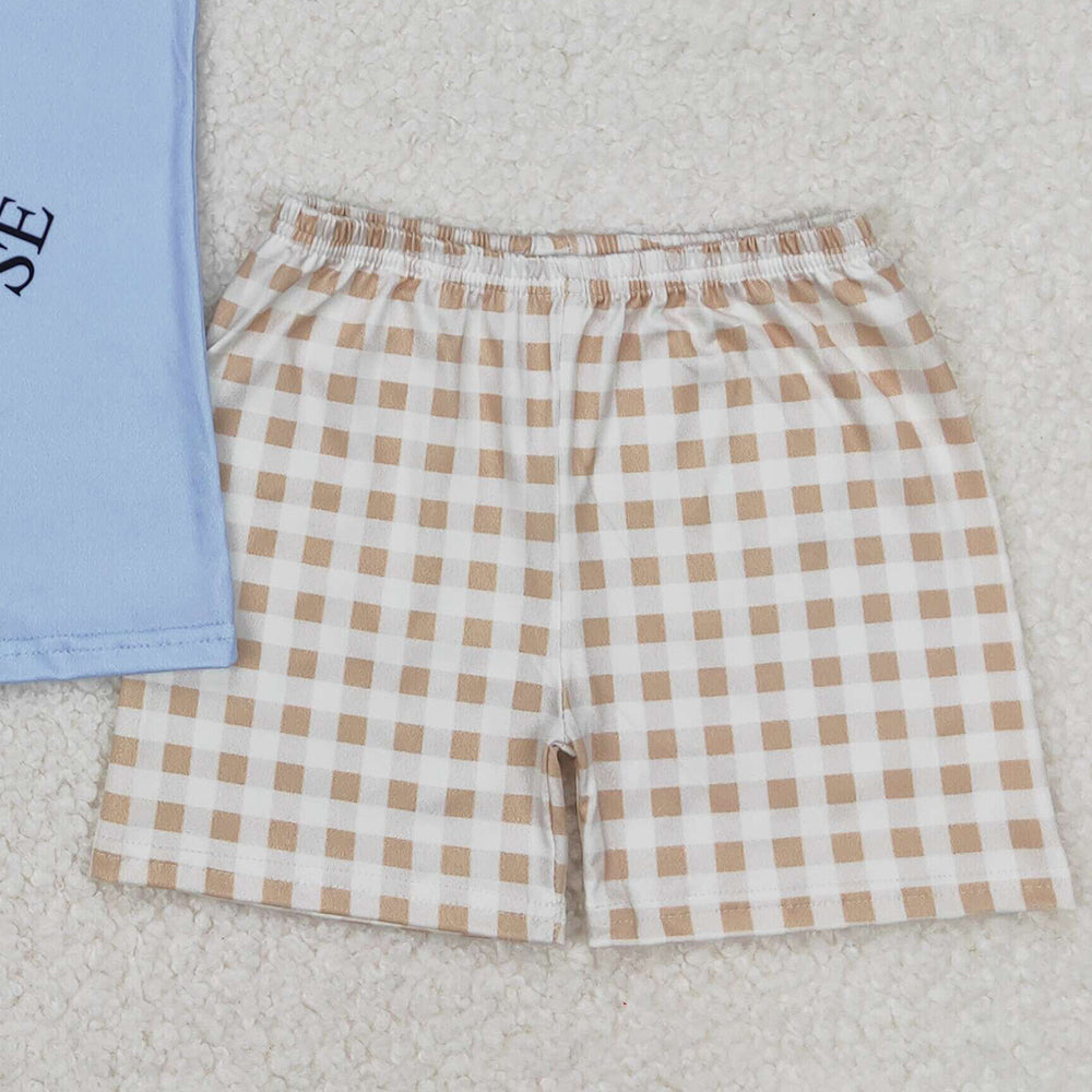4.25 BSSO1305 RTS NO MOQ Silly goose on the loose top plaid shorts boys clothes