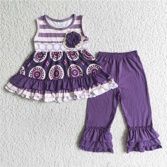 C2-5 Baby girls purple sleeveless tunic ruffle pants sets