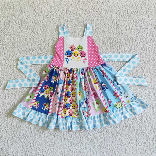 A10-23 RTS NO MOQ Baby Girls Summer Dress  Baby girls shark polka dots twirl dresses