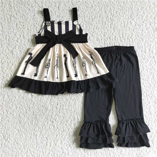 D1-12 Baby Girls Halloween Black pants belt clothes sets