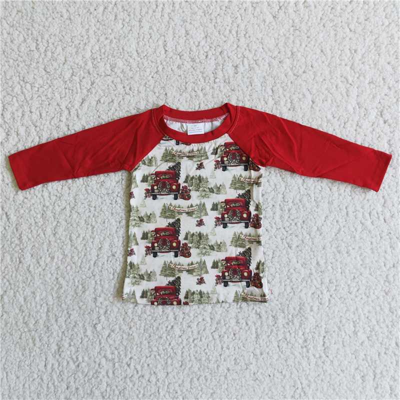 6B2-11 Christmas trees red long sleeves boy shirt