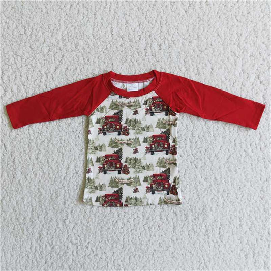 6B2-11 Christmas trees red long sleeves boy shirt