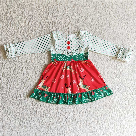 6 A26-14  Baby Girls Christmas Deer Knee Length Dresses