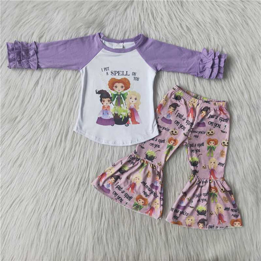 6 A23-3Lavender witches top pants girls Halloween outfits