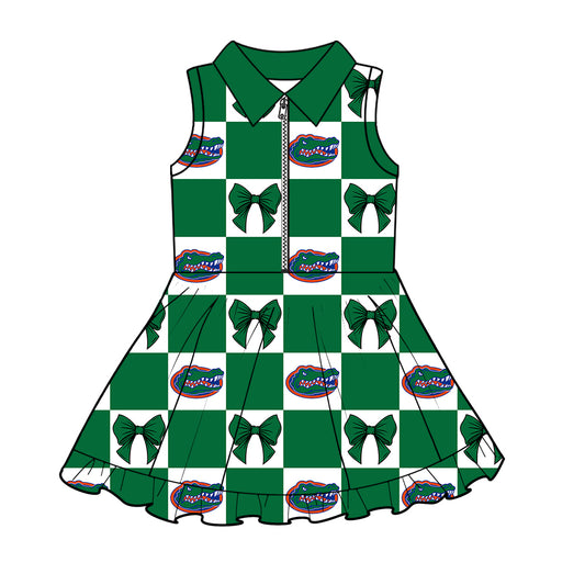 CUSTOM MOQ 5 Kids Clothing for Girls Baby Girls Green Bow Yoga Active Shorts Team Knee Length Dresses