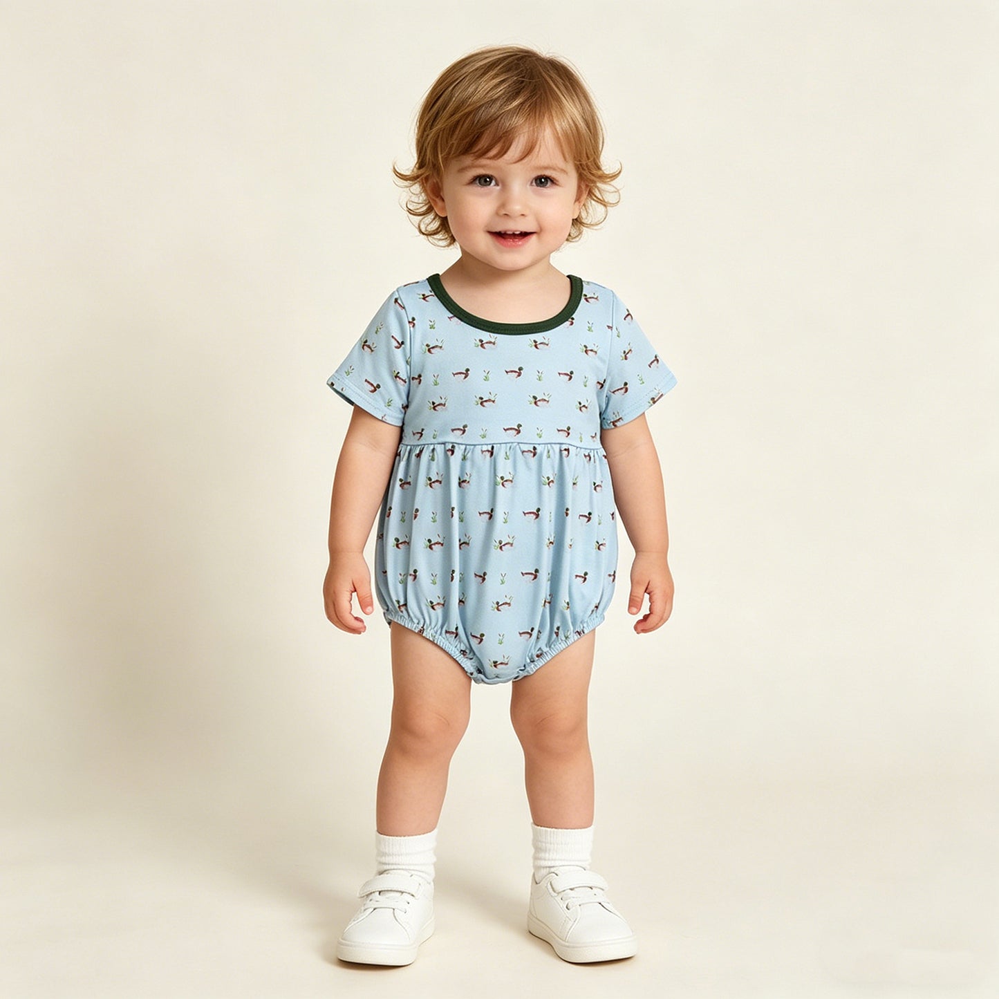 SR3999 RTS NO MOQ （In stock）Short sleeves light blue duck baby boy summer romper