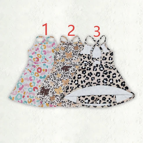 9.29 RST Sibling 3 Colors Baby Girls Colorful Leopard Shorts Yoga Active Knee Length Dresses