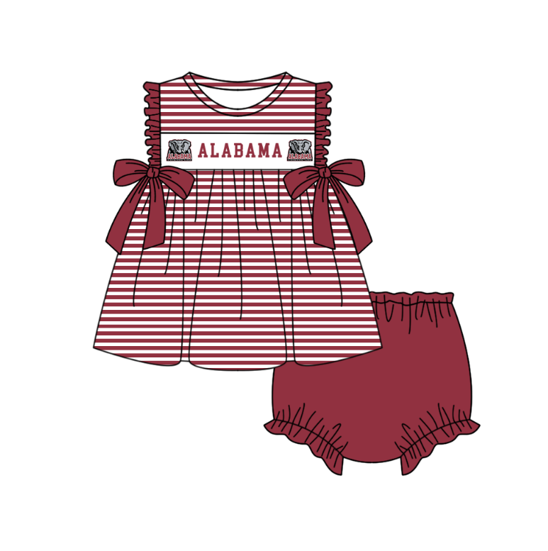 CUSTOM MOQ 5 Sibling Baby Kids Red Stripe Top Ruffles Shorts Clothes Set Knee Length Dress Rompers