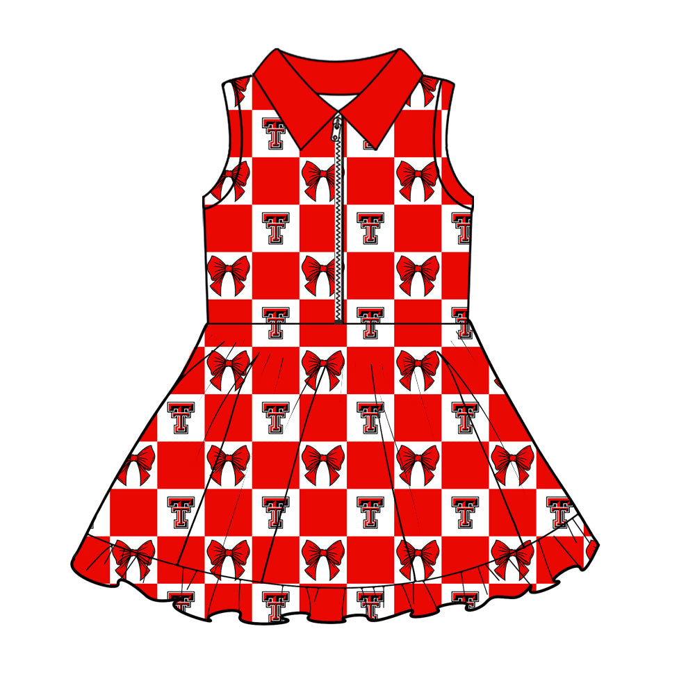 CUSTOM MOQ 5 Sibing Kids Clothing for Girls Baby Girls Red T Bow Top Skirts Yoga Active Team Clothes Sets Knee Length Dress Shorts