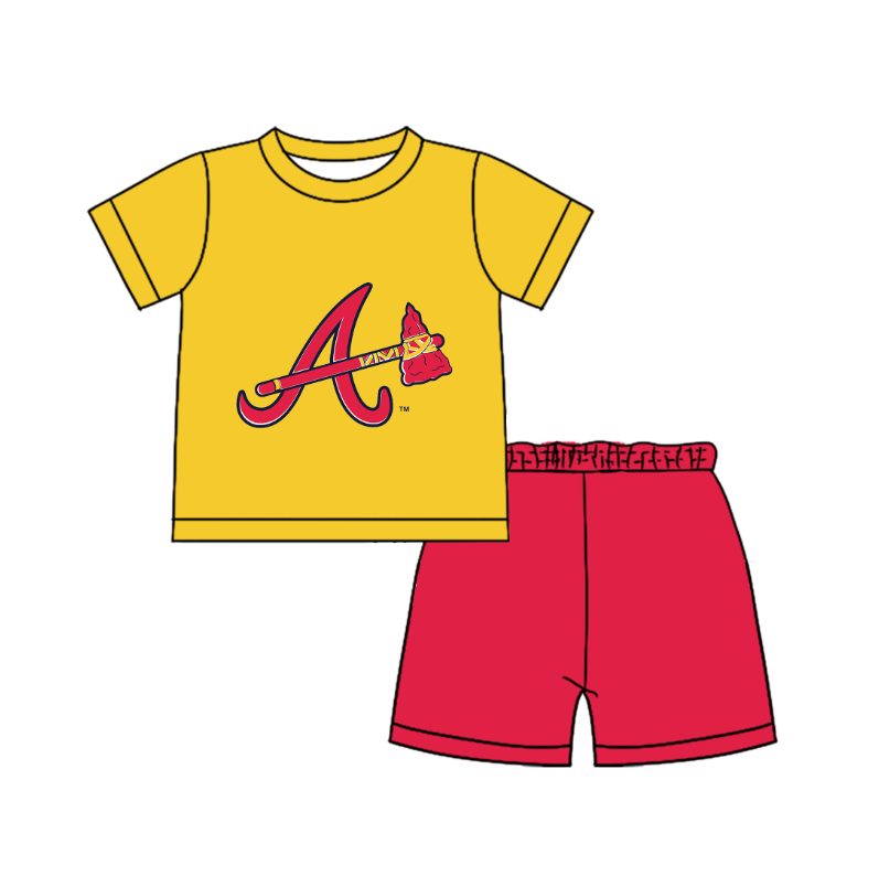 CUSTOM MOQ 5 Cute Comfortable Clothing For Boys Baby Boys Summer Yellow A Top Shorts Clothes Sets