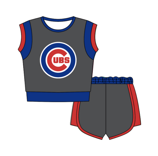 CUSTOM MOQ 5 Cute Comfortable Clothing For Kids Baby Kids Summer Grey C Sleeveless Patchwork Top Shorts Clothes Sets