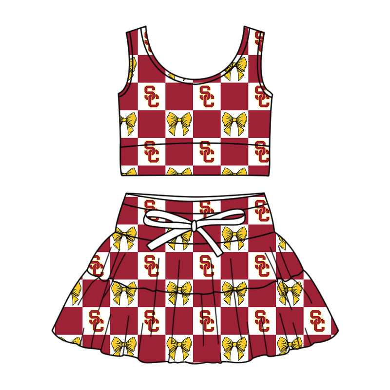 CUSTOM MOQ 5 Sibing Kids Clothing for Girls Baby Girls Colors Bow Top Skirts Yoga Active Team Clothes Sets Knee Length Dress Shorts