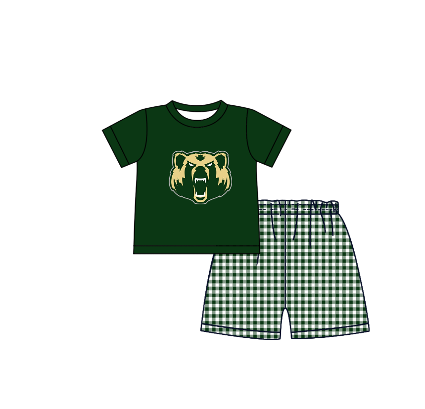 CUSTOM MOQ 5 Sibling Boys Baby Girls Green Top Shorts Clothes Set Knee Length Dress Rompers