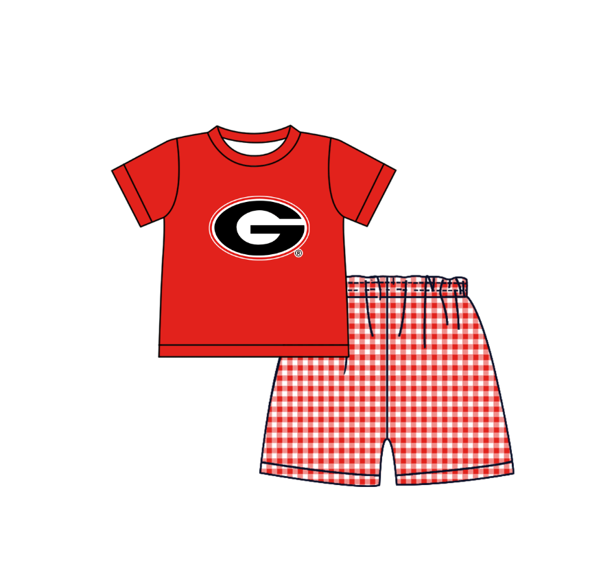 CUSTOM MOQ 5 Sibling Boys Baby Girls Red Top Shorts Clothes Set Knee Length Dress Rompers