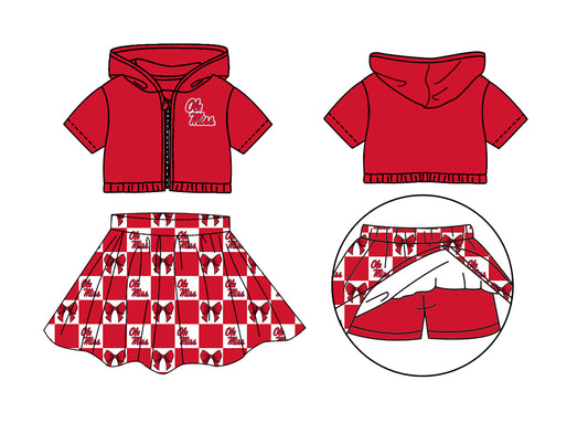 CUSTOM MOQ 5 Kids Clothing for Girls Baby Girls Red Bow Hoodie Top Skirt Team Clothes Sets