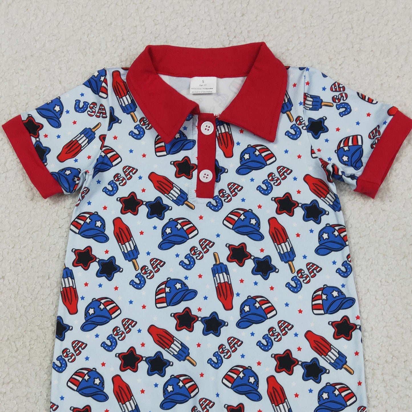 SR3874 RTS NO MOQ （In stock）Short sleeves popsicle baby boy 4th of july romper