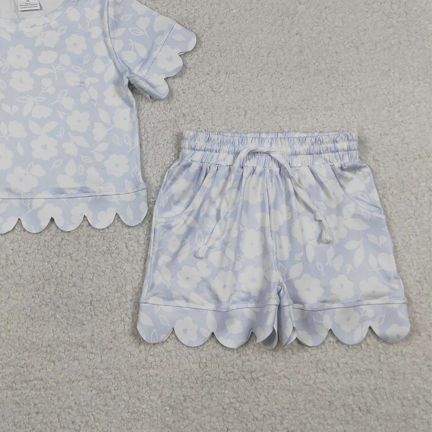 GSSO3730 RTS NO MOQ （In stock ）Short sleeves floral scallop pullover shorts girls outfits