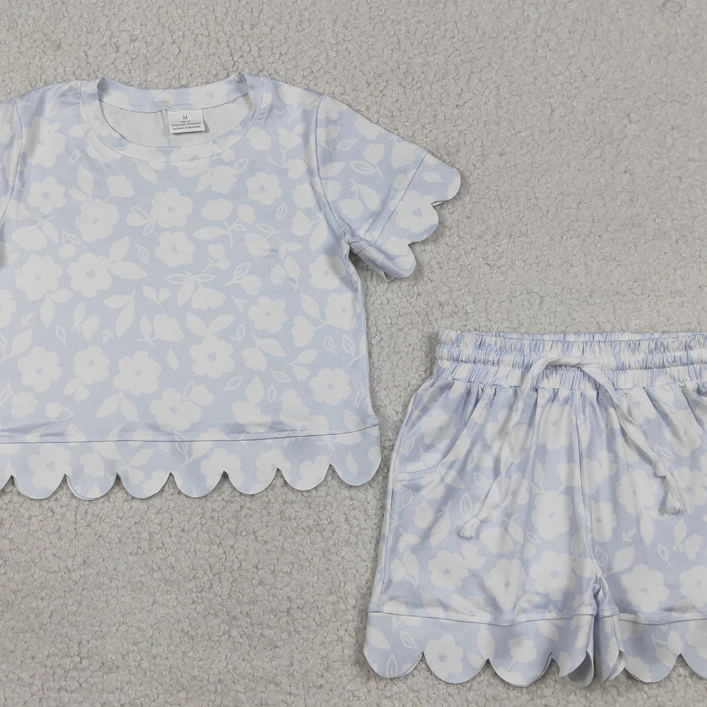 GSSO3730 RTS NO MOQ （In stock ）Short sleeves floral scallop pullover shorts girls outfits