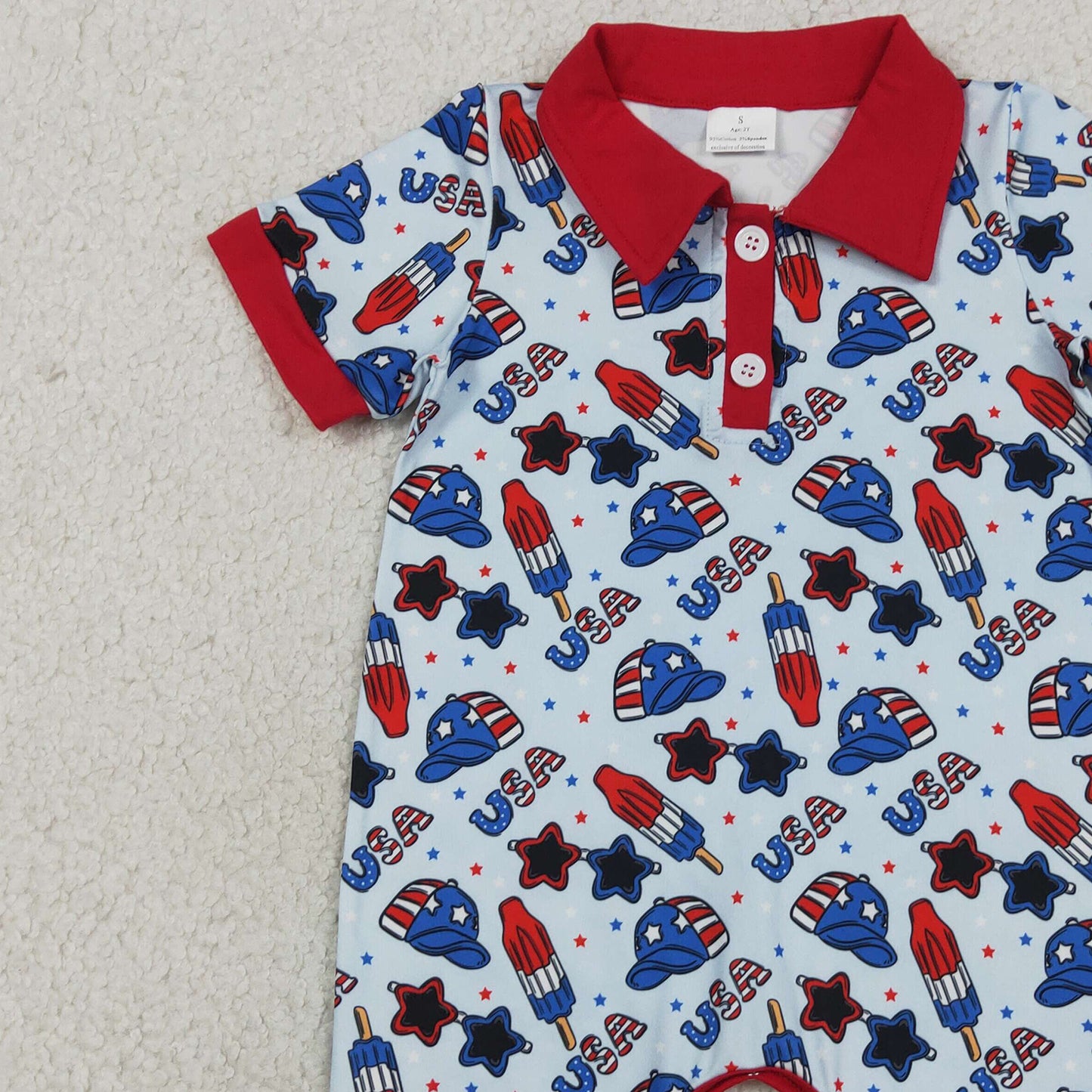 SR3874 RTS NO MOQ （In stock）Short sleeves popsicle baby boy 4th of july romper
