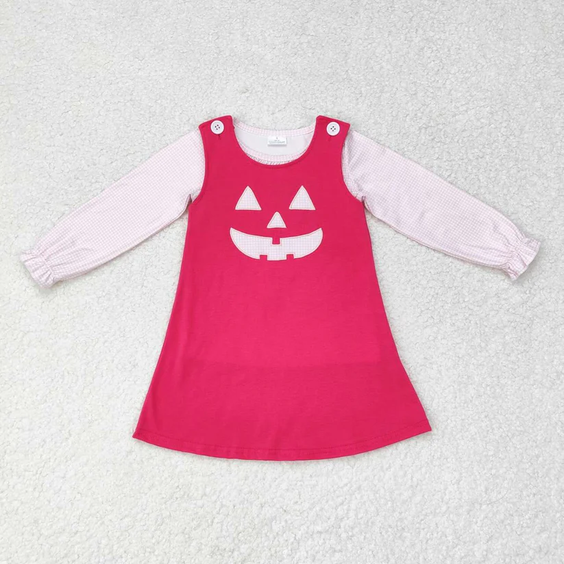 RTS NO MOQ （In stock）Sibling baby girl boy clothes halloween long-sleeved top embroidery smiley face rose red sleeveless dress and romper 2 pieces set