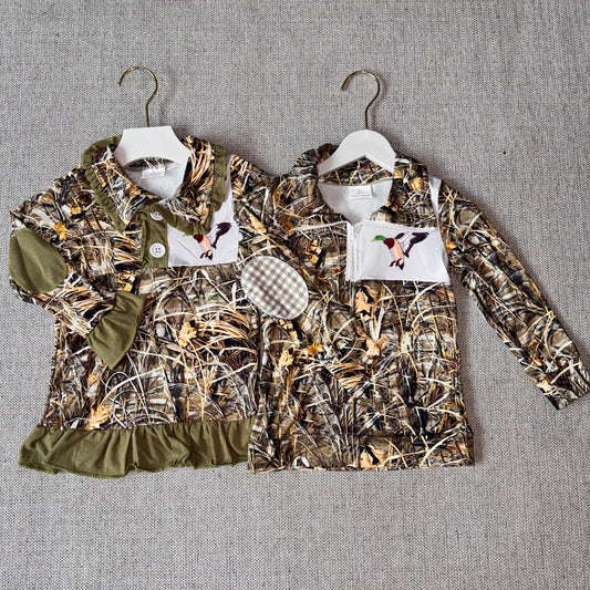 10.28 RST Sibling Girls Baby Boys Camo Hunting Duck Mallard Pullover Jackets Tops