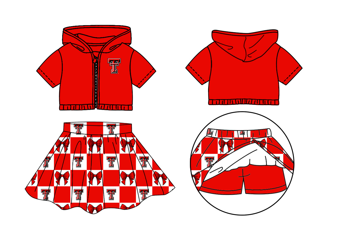 CUSTOM MOQ 5 Sibing Kids Clothing for Girls Baby Girls Red T Bow Top Skirts Yoga Active Team Clothes Sets Knee Length Dress Shorts