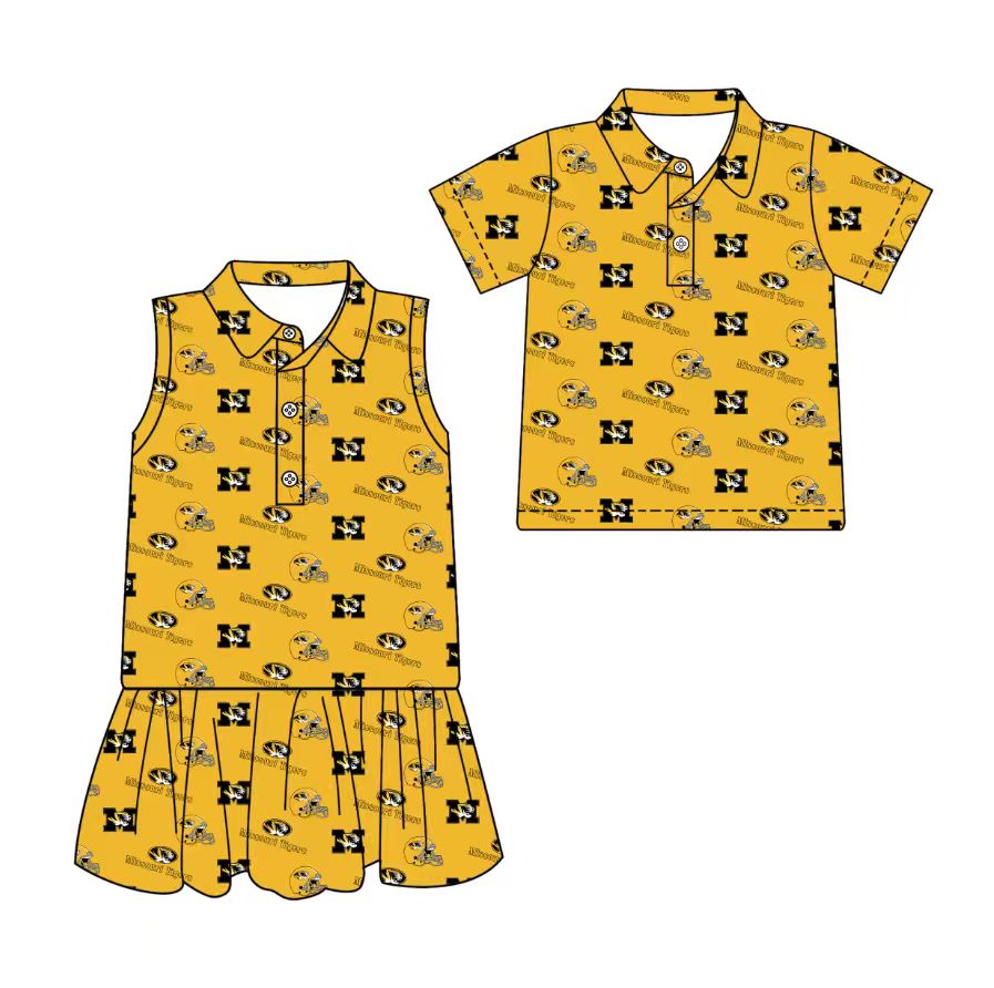 3.11 CUSTOM MOQ 5 Sibling Boys Baby Girls Summer Fashion Short Sleeve Golden Hat M Shirt Sleeveless Dress Team Clothes Sets