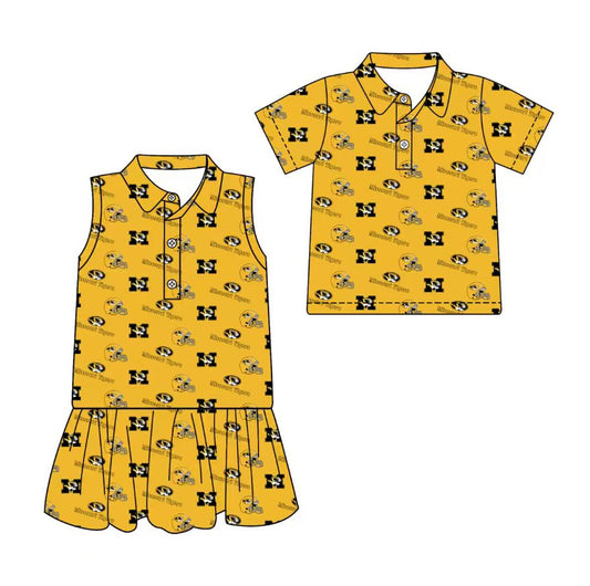 3.11 CUSTOM MOQ 5 Sibling Boys Baby Girls Summer Fashion Short Sleeve Golden Hat M Shirt Sleeveless Dress Team Clothes Sets