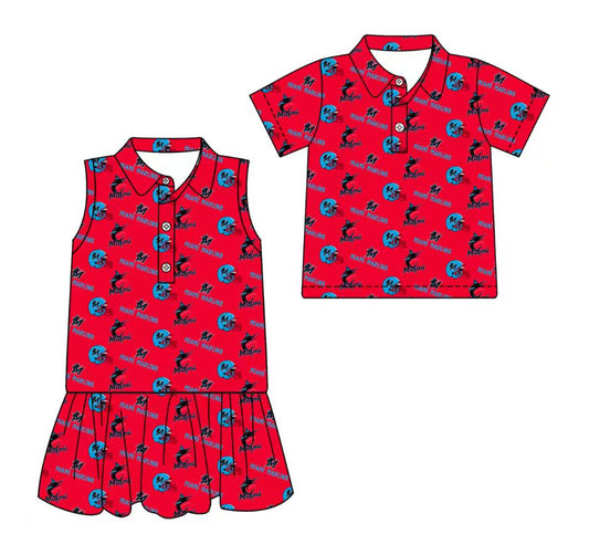 3.13 CUSTOM MOQ 5 Sibling Boys Baby Girls Summer Fashion Short Sleeve Red Blue Button Polo Shirts Sleeveless Dress Team Clothes Sets