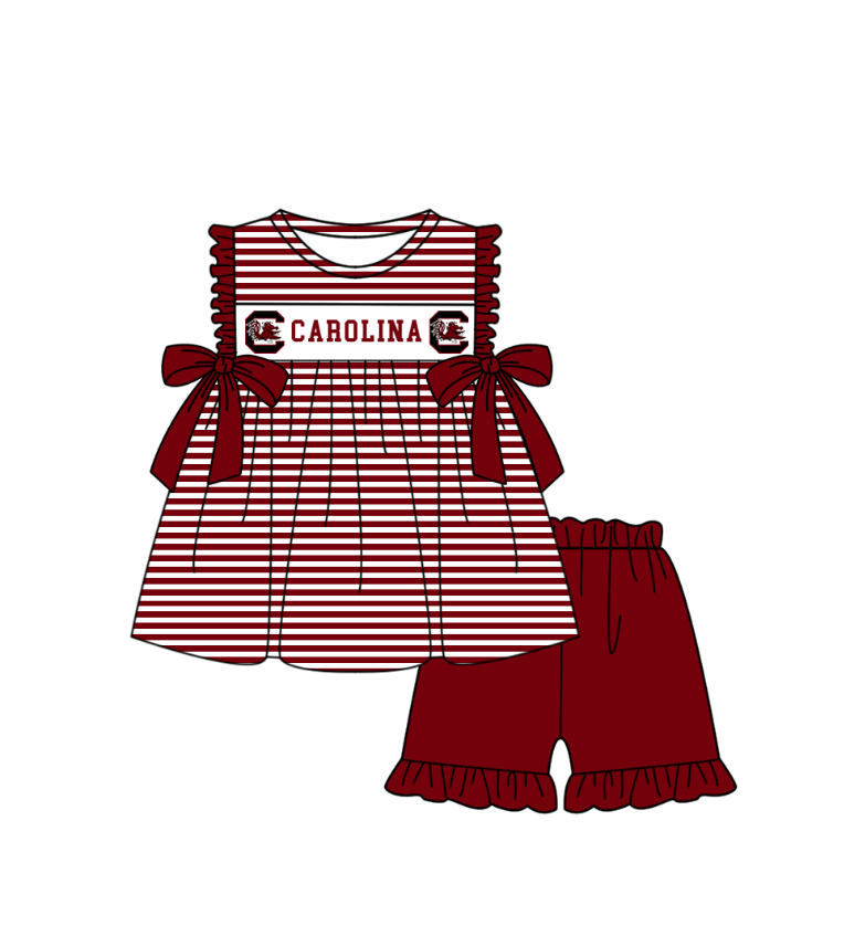 CUSTOM MOQ 5 Sibling Boys Baby Girls Red Stripe Top Ruffles Shorts Clothes Set Knee Length Dress Rompers