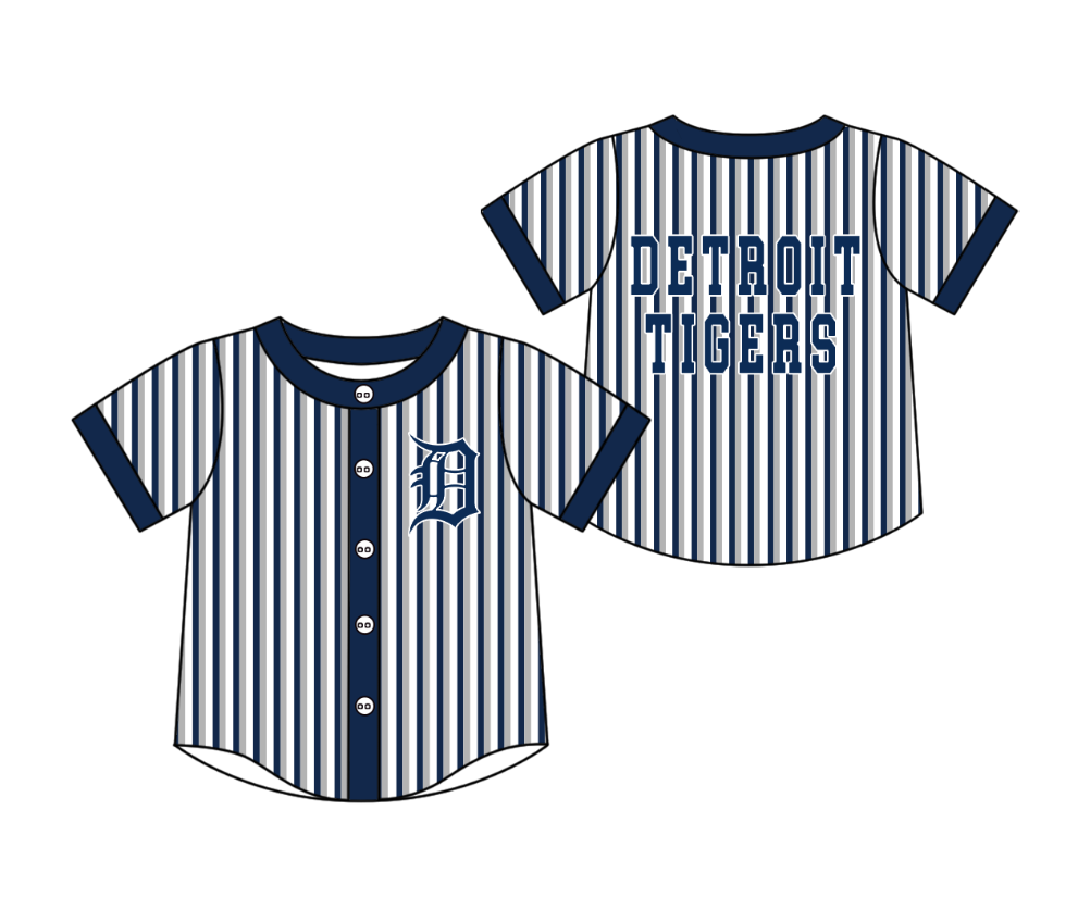 CUSTOM MOQ 5 Cute Kids Clothing Baby Kids Blue Gray Stripe Short Sleeve Team T-shirts Top