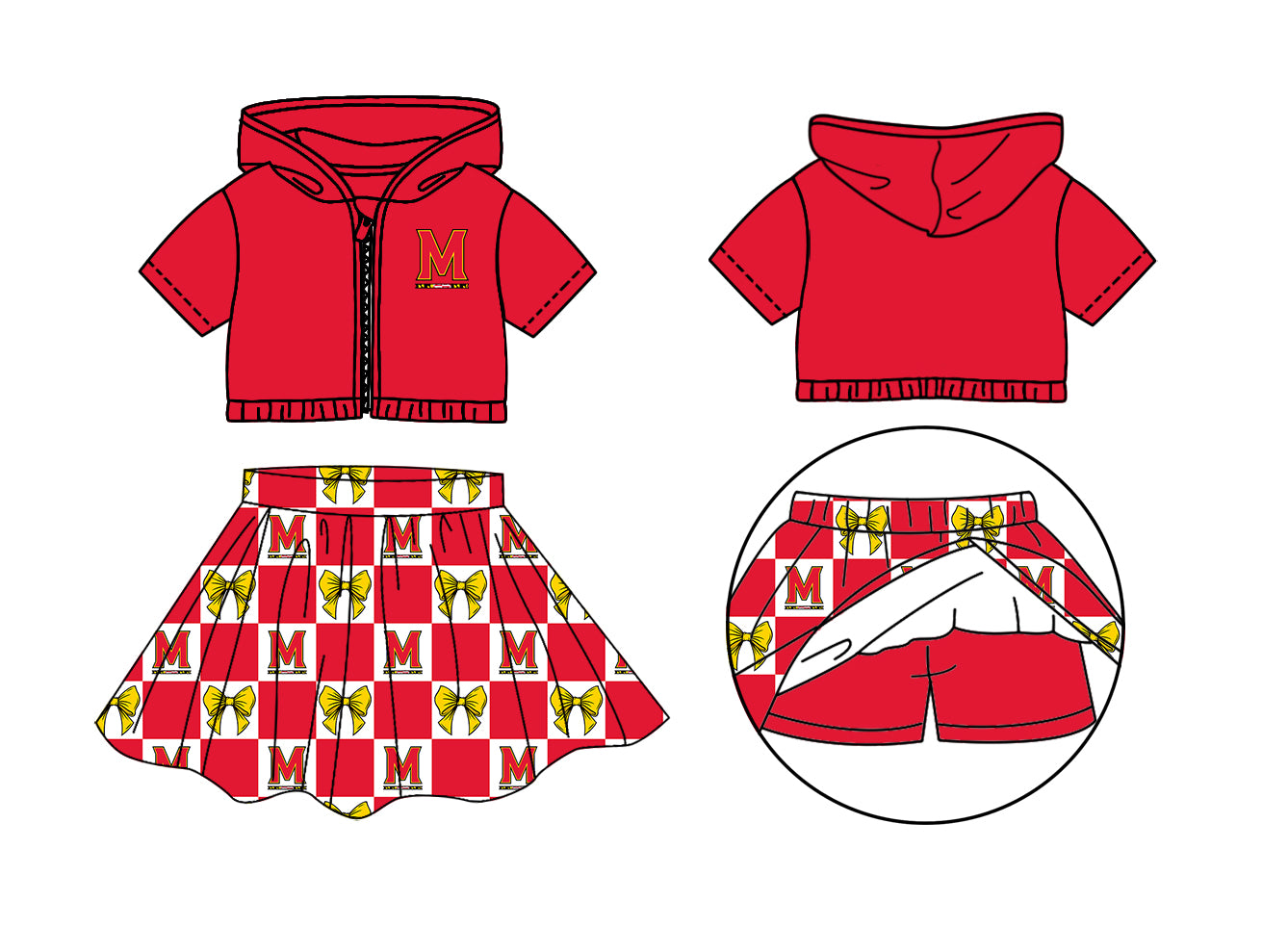 CUSTOM MOQ 5 Sibing Kids Clothing for Girls Baby Girls Red Bow Top Skirts Yoga Active Team Clothes Sets Knee Length Dress Shorts
