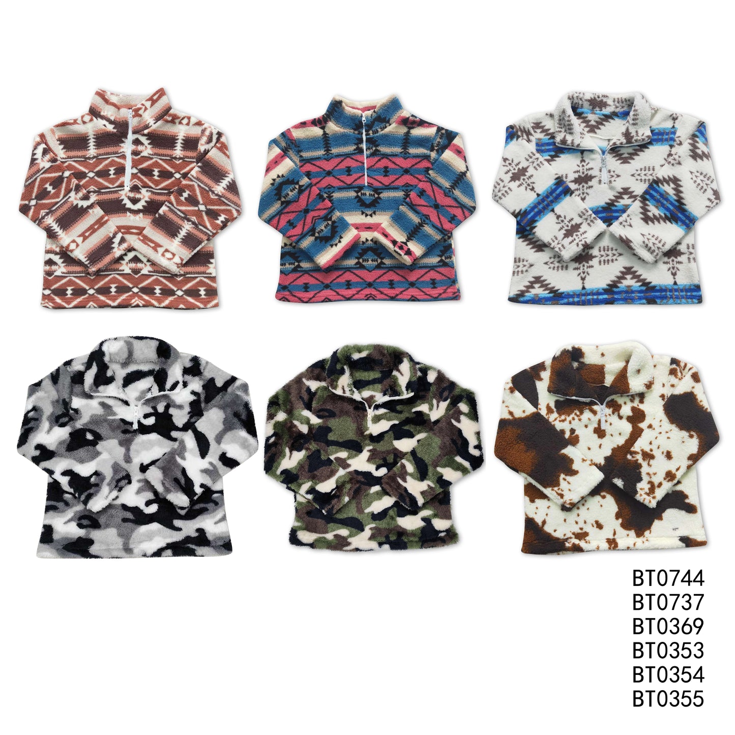 Baby Boys Fall Plush Camouflage Zip-Up Pullover T-Shirt