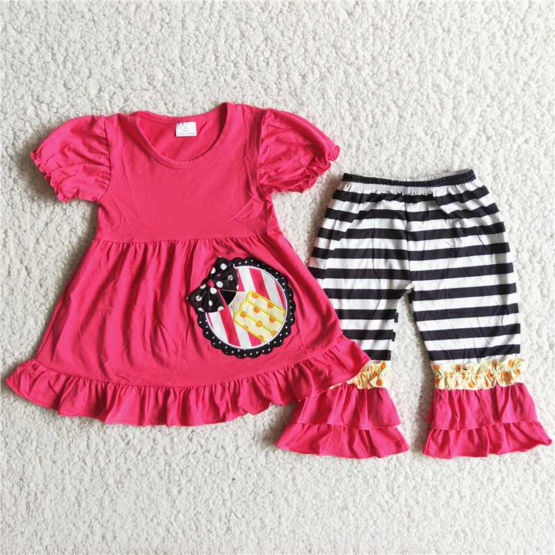 12.27 RTS NO MOQ （In stock）C10-23 Baby Girls Hotpink pencil back to school capri set