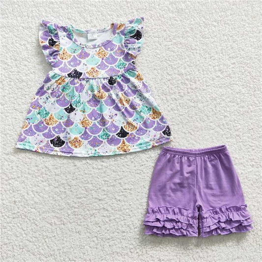 Purple scale soft shorts set