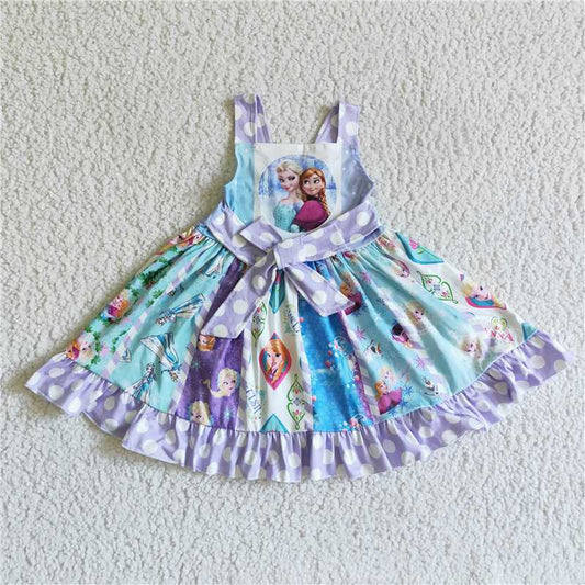 C3-16 RTS NO MOQ Baby Girls Summer Dress Baby Girls Blue Sister Movie Twirl Cartoon Dresses(can choose bag here)