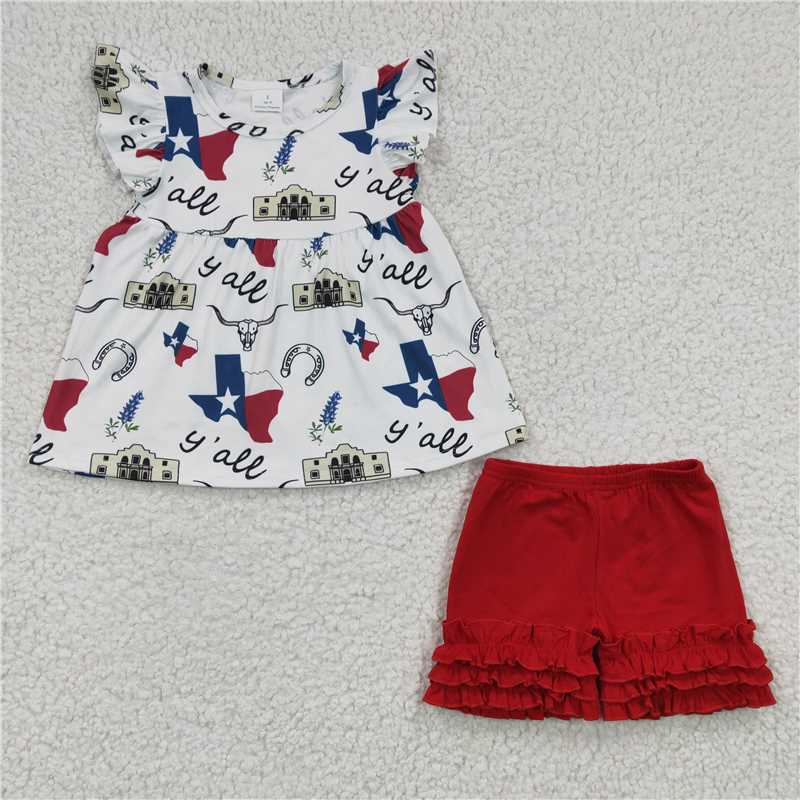 Baby Girls Western Cow Pearl Summer Clothes Sets