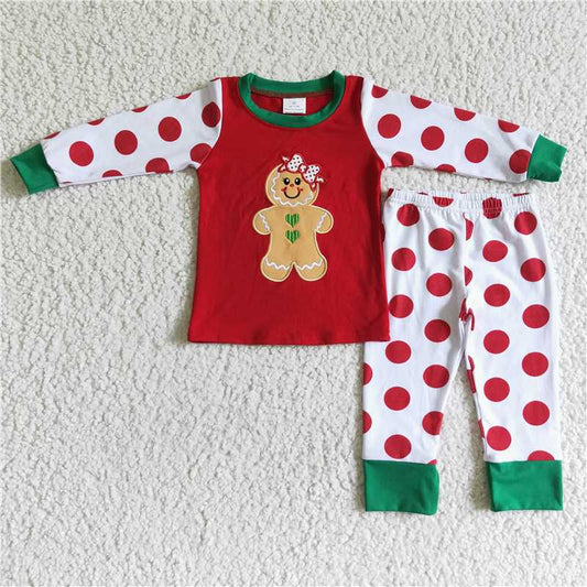 6 A12-20Gingerbread embroidery girls cotton Christmas pajamas