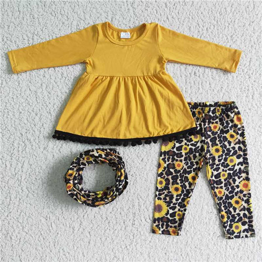 6 A20-303pcs scarf match sunflower outfits kids set