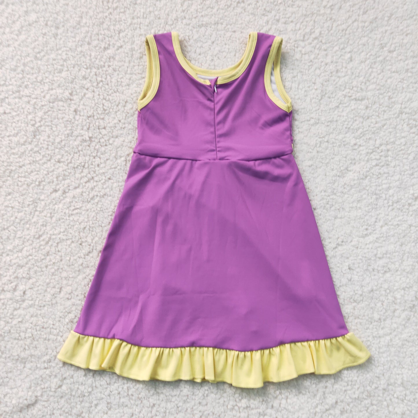 GSD4147  RTS NO MOQ （In stock）Sleeveless purple yellow scallop kids girls team athletic dress