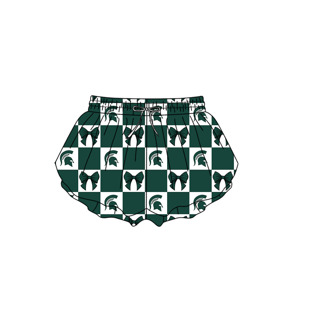 CUSTOM MOQ 5 Sibing Kids Clothing for Girls Baby Girls Green Bow Top Skirts Yoga Active Team Clothes Sets Knee Length Dress Shorts