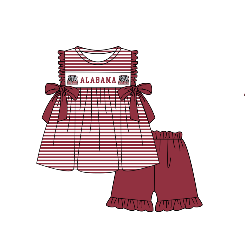 CUSTOM MOQ 5 Sibling Baby Kids Red Stripe Top Ruffles Shorts Clothes Set Knee Length Dress Rompers