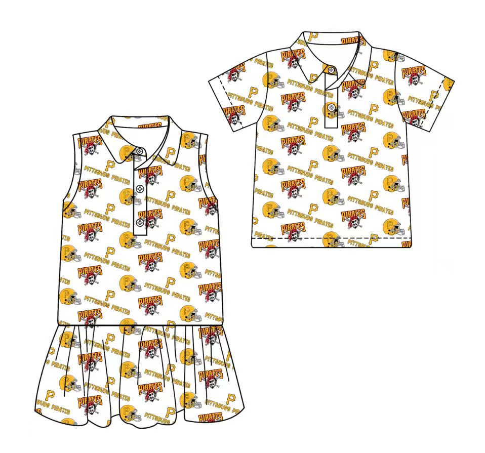 3.13 CUSTOM MOQ 5 Sibling Boys Baby Girls Summer Fashion Short Sleeve White Yellow Button Polo Shirts Sleeveless Dress Team Clothes Sets