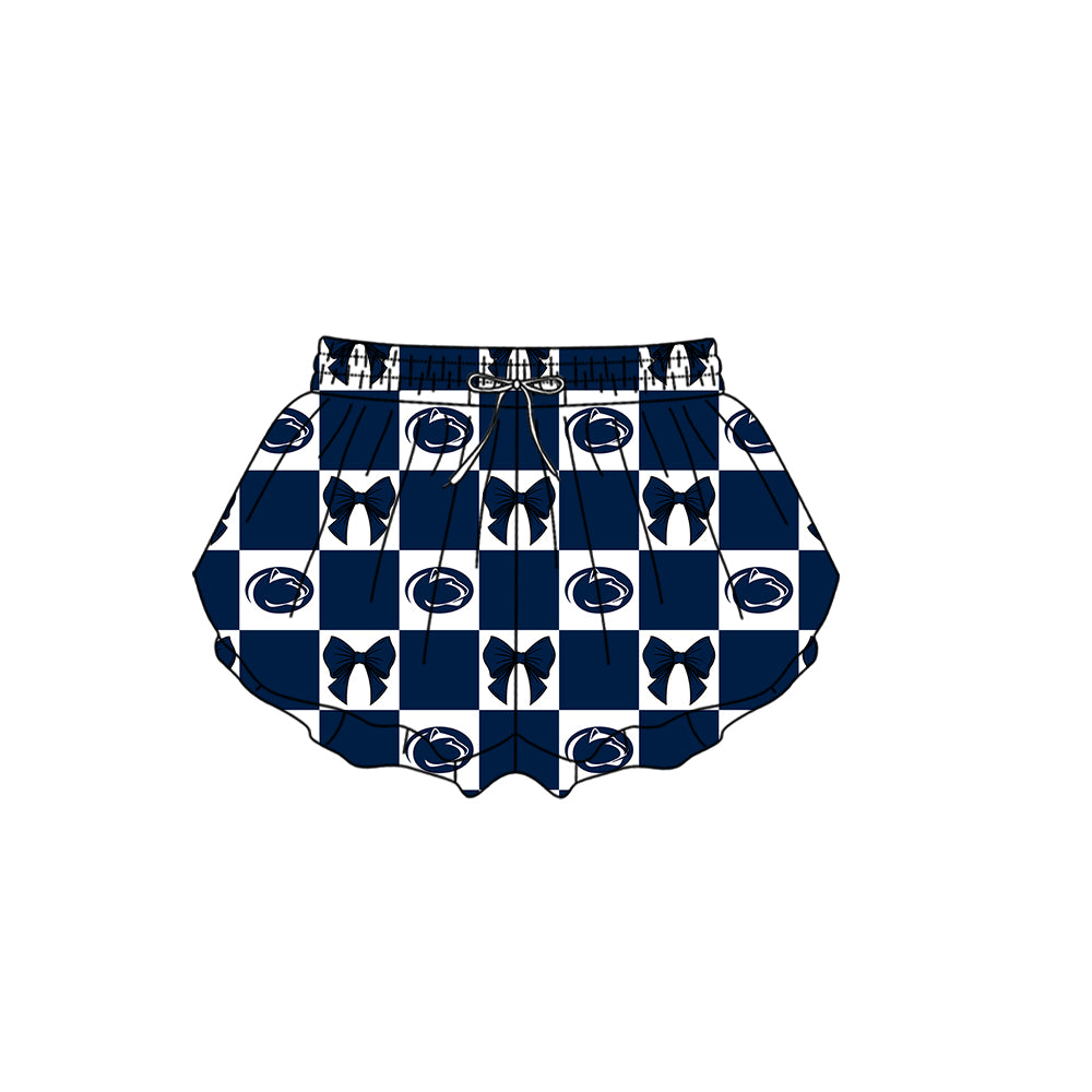 CUSTOM MOQ 5 Sibing Kids Clothing for Girls Baby Girls Blue Bow Top Skirts Yoga Active Team Clothes Sets Knee Length Dress Shorts