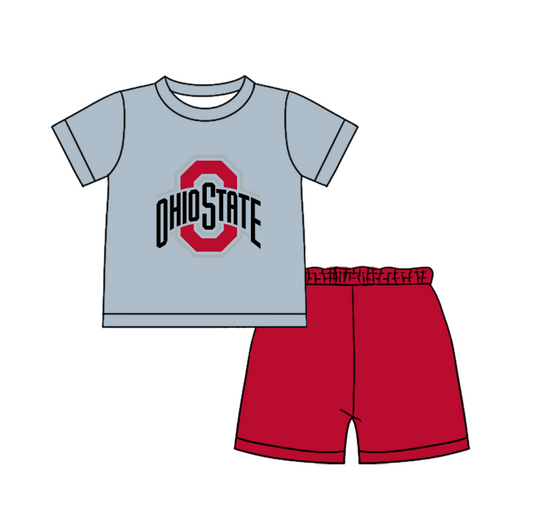 CUSTOM MOQ 5 Cute Comfortable Clothing For Boys Baby Boys Summer Gray Red Top Shorts Clothes Sets