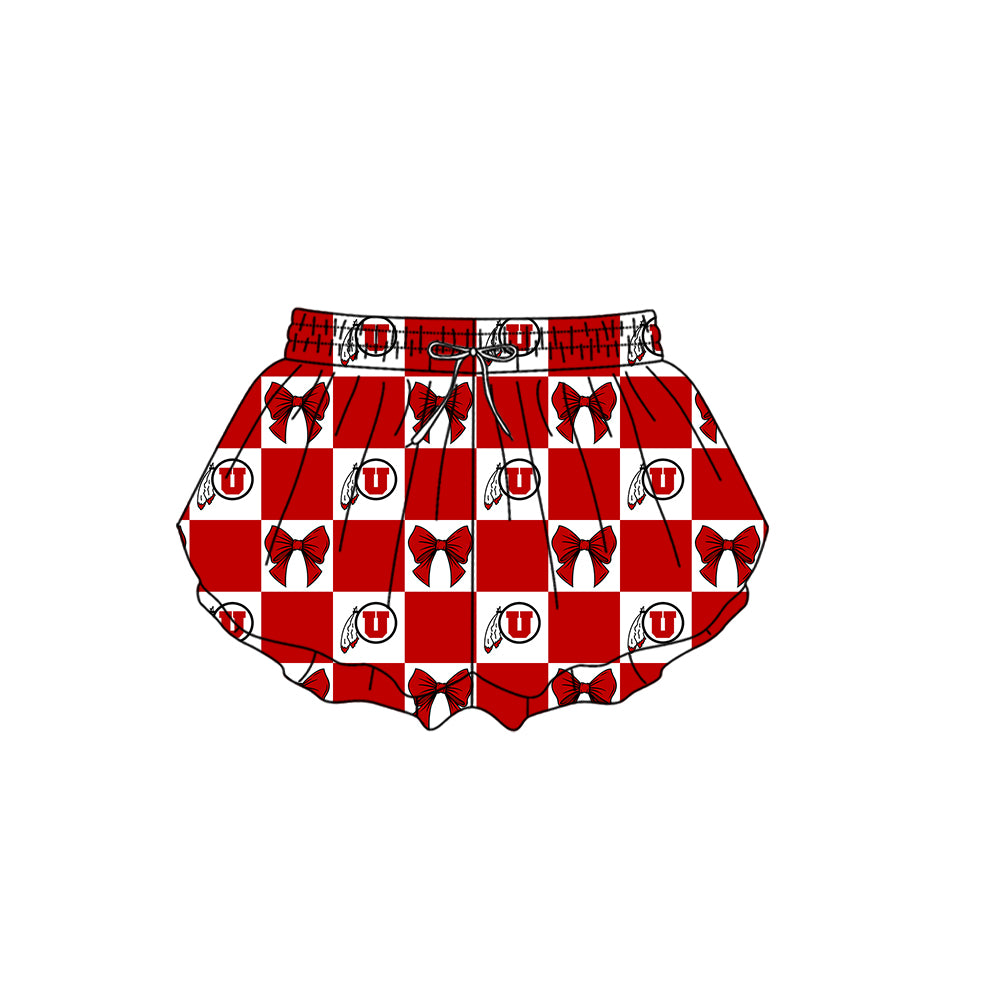 CUSTOM MOQ 5 Sibing Kids Clothing for Girls Baby Girls Red U Bow Top Skirts Yoga Active Team Clothes Sets Knee Length Dress Shorts