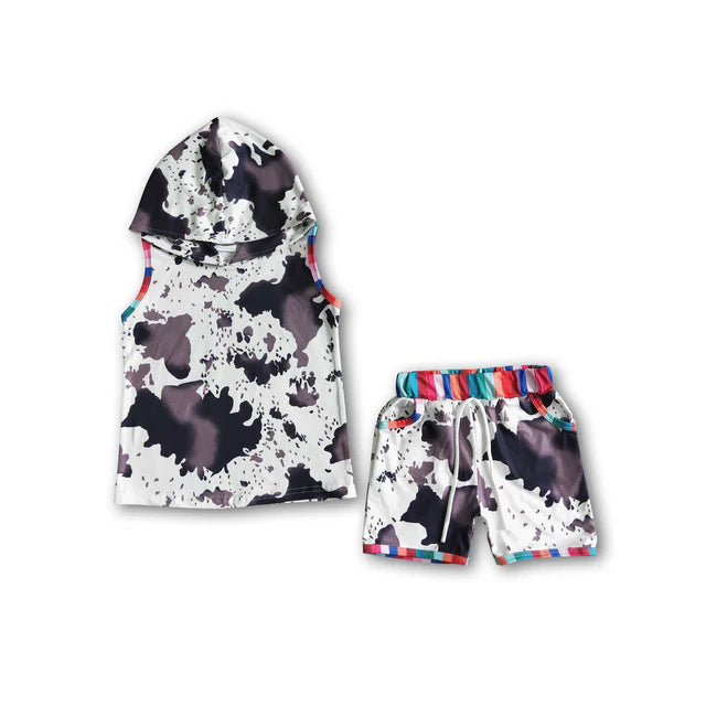 BSSO0050 Sales New RTS No Moq Promotion Print sleeveless clothes baby kids hoodie set